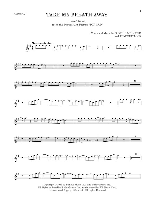 Take My Breath Away (Love Theme) - Berlin, Jessica Simpson (Alto Sax Solo)