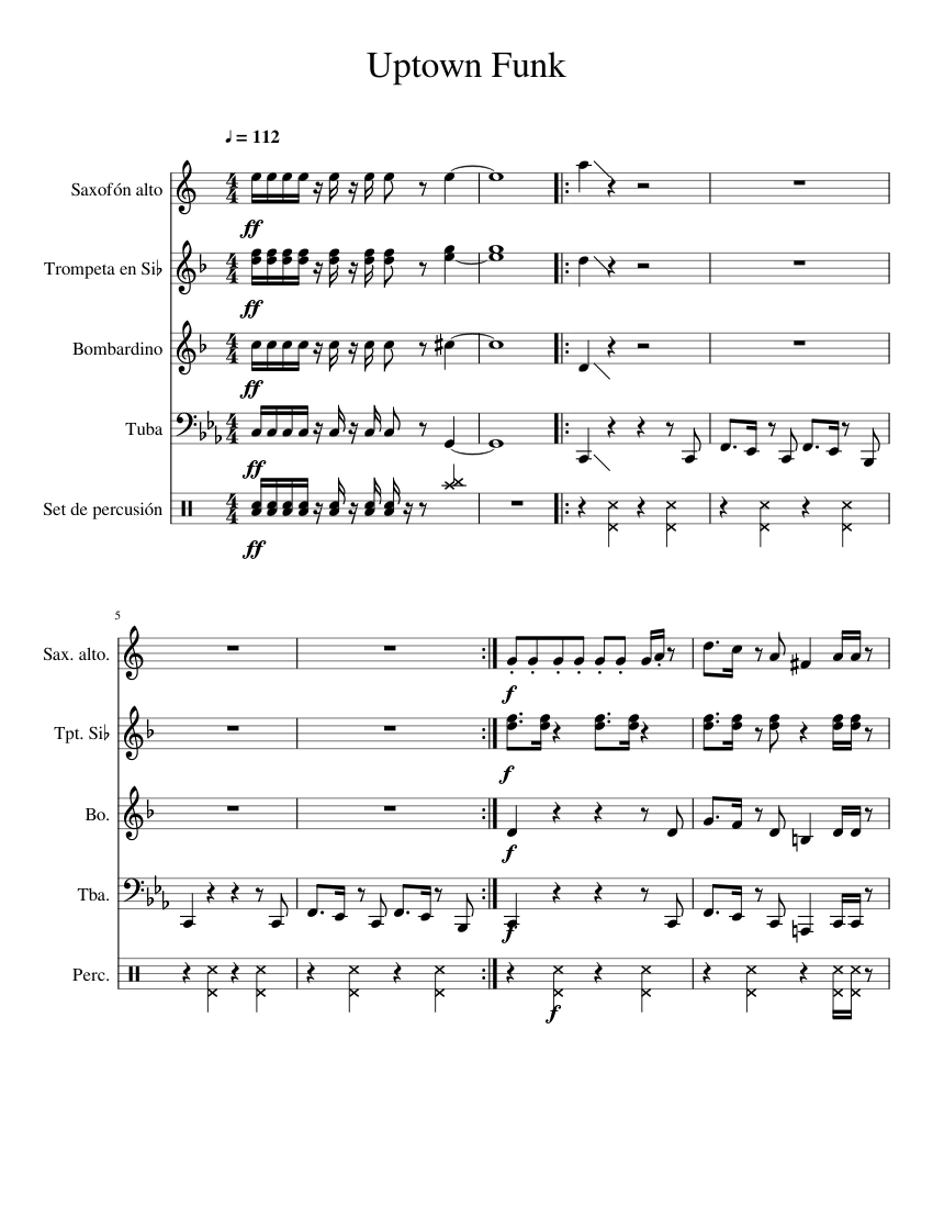 Uptown Funk Sheet Music for Euphonium, Tuba, Saxophone alto, Trumpet in ...