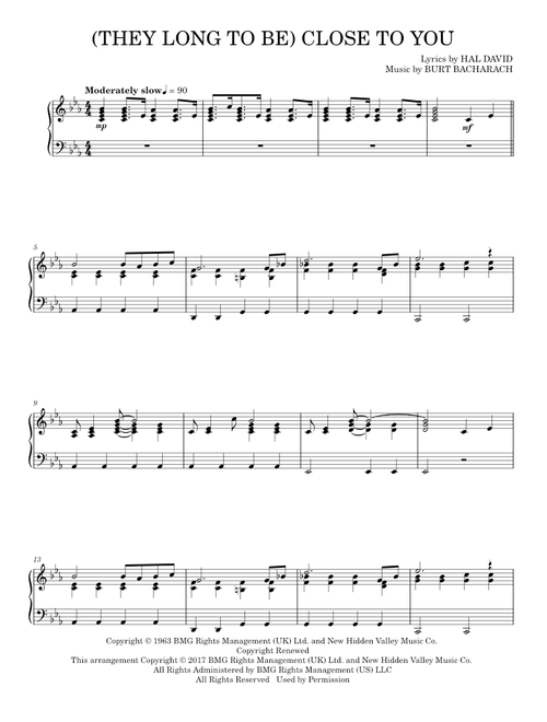 (They Long To Be) Close To You - Burt Bacharach, Hal David (Piano Solo)