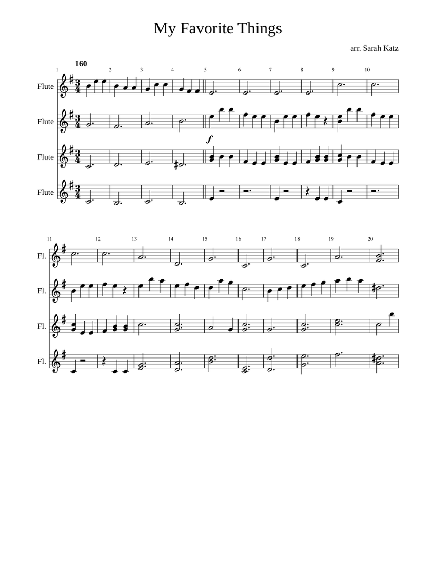 My Favorite Things for flute choir Sheet Music for Flute (Mixed Quartet ...