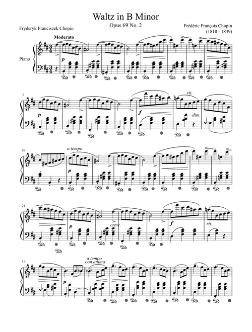 Waltz Opus 69 No. 2 in B Minor