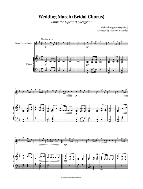 Wedding March (Bridal Chorus) (Arr. Glauco Fernandes) - Richard Wagner (Tenor Sax and Piano)