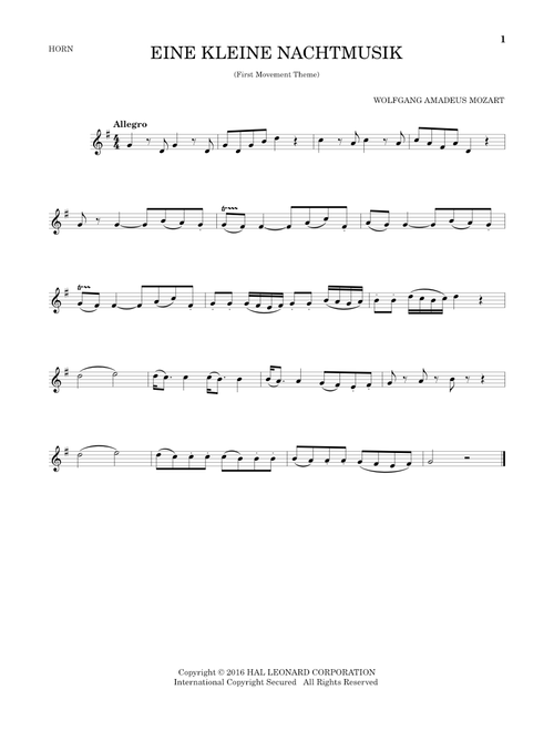 Eine Kleine Nachtmusik ("Serenade"), First Movement Excerpt - Wolfgang Amadeus Mozart (French Horn Solo)