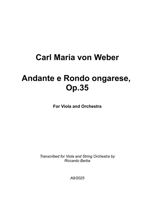 Andante e Rondo ongarese, Op.35 (Arr. Riccardo Barba) - Carl Maria von Weber (Orchestra)