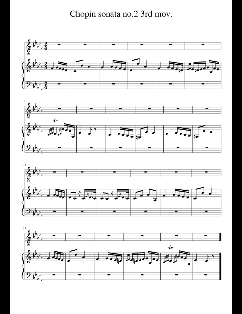 Chopin Sonata No.2 3rd Mov Sheet Music For Piano, Vocals (Piano-Voice ...