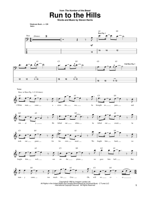 Run To The Hills - Iron Maiden (Bass Tab)