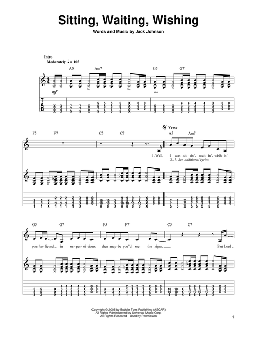 Sitting, Waiting, Wishing - Jack Johnson (Guitar Tab Play-Along)