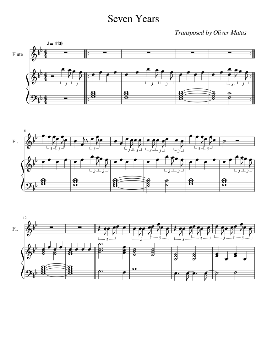 Seven Years Lukas Graham Sheet Music for Piano, Flute (Solo