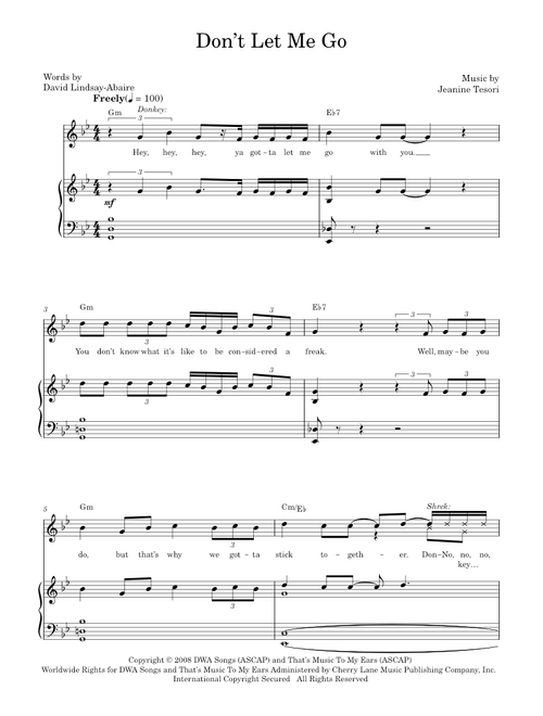 Don't Let Me Go - Shrek The Musical (Piano-Vocal-Guitar)