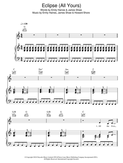 Eclipse (All Yours) - Metric (Piano-Vocal-Guitar (Piano Accompaniment))