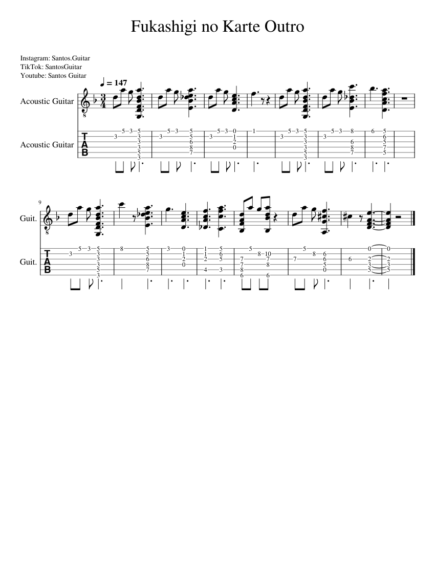 Fukashigi no Karte – Asami Seto Sheet music for Guitar (Solo