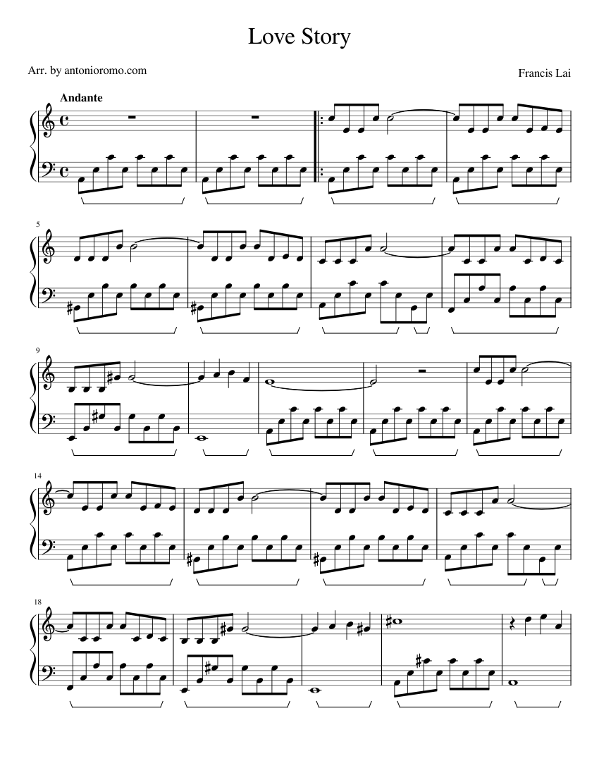 Sheet Music Francis Lai Love Story Piano Solo