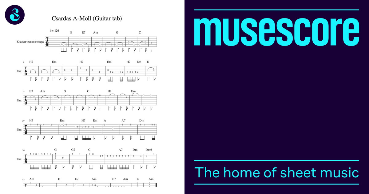 Csardas A-Moll Czardas A-Minor Guitar tab Sheet music for Csardas A-Moll Czardas A-Minor Guitar tab Sheet music for