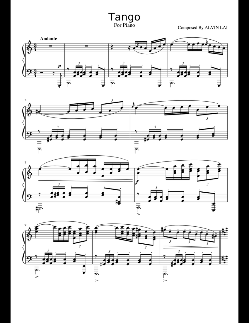 Tango For Piano Sheet Music For Piano (Solo) | Musescore.com