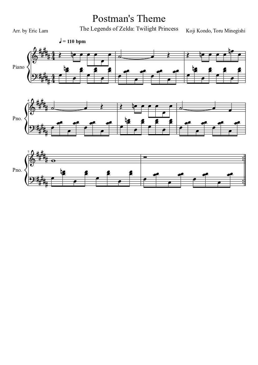 Twilight Princess Postman's Theme Sheet music for Piano (Solo) |  