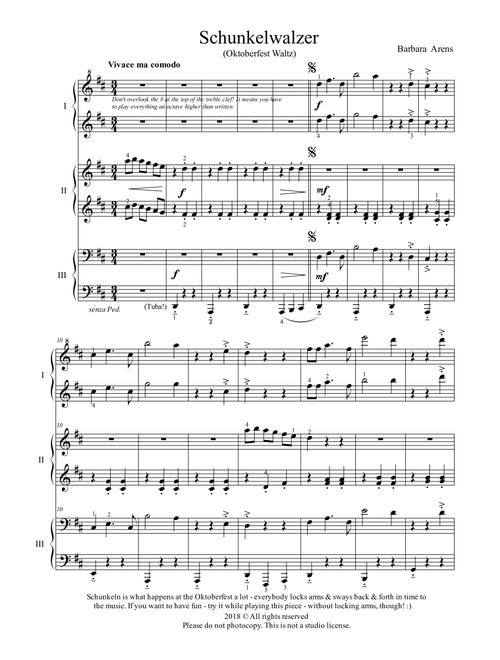 Schunkelwalzer - Oktoberfest Waltz for 6 Hand Piano - Barbara Arens (Piano Duet)