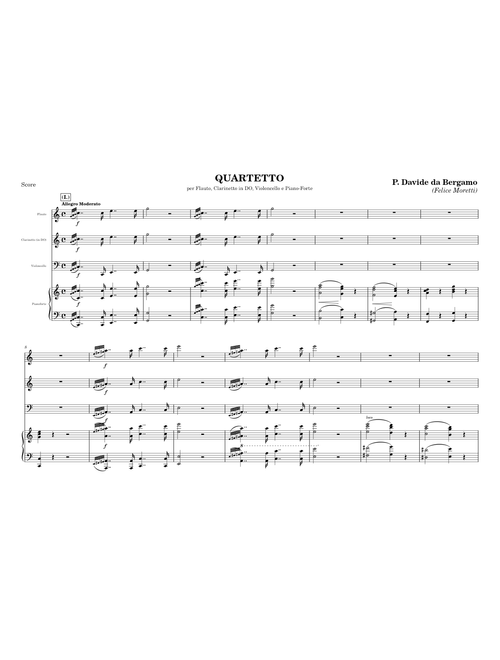 Quartetto (per Flauto, Clarinetto in DO, Violoncello e Pianoforte) – Padre Davide da Bergamo