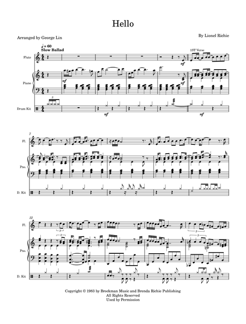 Hello (Arr. George Lin) - Lionel Richie (Flute and Piano)