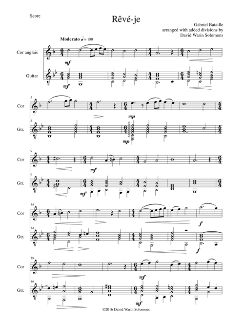 Rêvé-je (Am I Dreaming?) for cor anglais and guitar (Arr. David Warin Solomons) - Gabriel Bataille (Instrumental Duet)