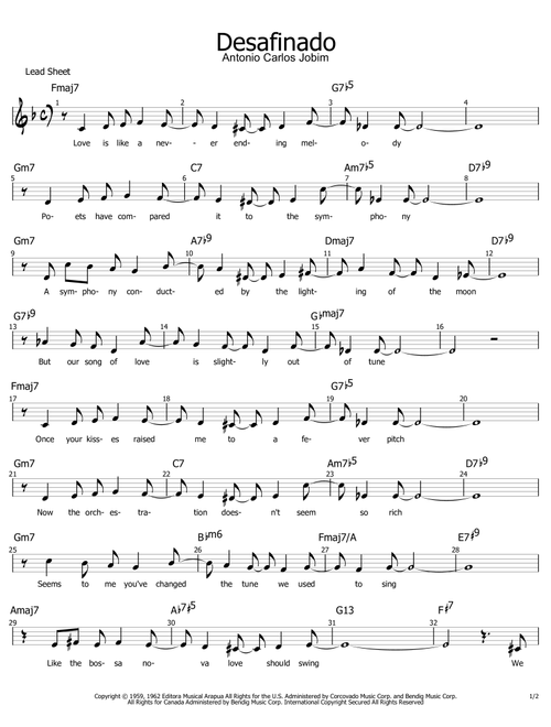 Slightly Out Of Tune (desafinado) (Arr. Philip M Jackson) - Antonio Carlos Jobim, Jon Hendricks, Newton Mendonca (Lead Sheet - Fake Book)