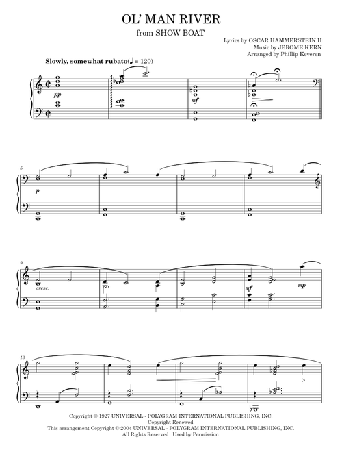 Ol' Man River - Jerome Kern, Paul Robeson, Show Boat Musical (Piano Solo)