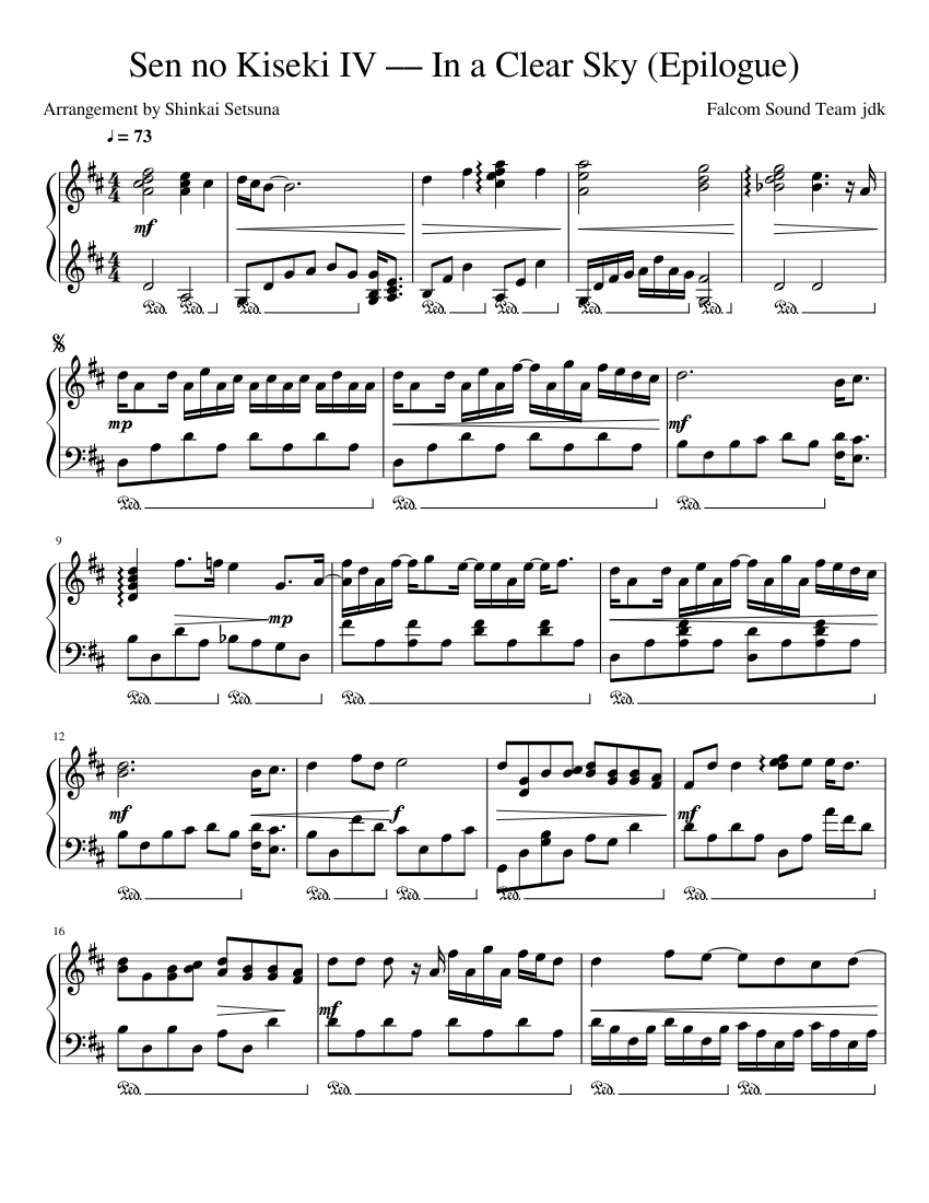Sen no Kiseki IV –– In a Clear Sky (Epilogue) Sheet Music for