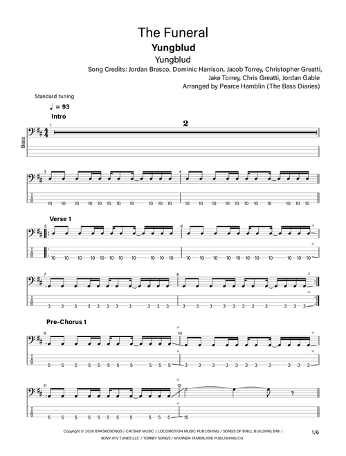 The Funeral (Arr. The Bass Diaries) - Yungblud (Bass Tab)
