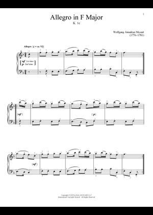 Allegro in F major, K.1c - Wolfgang Amadeus Mozart Sheet music for ...