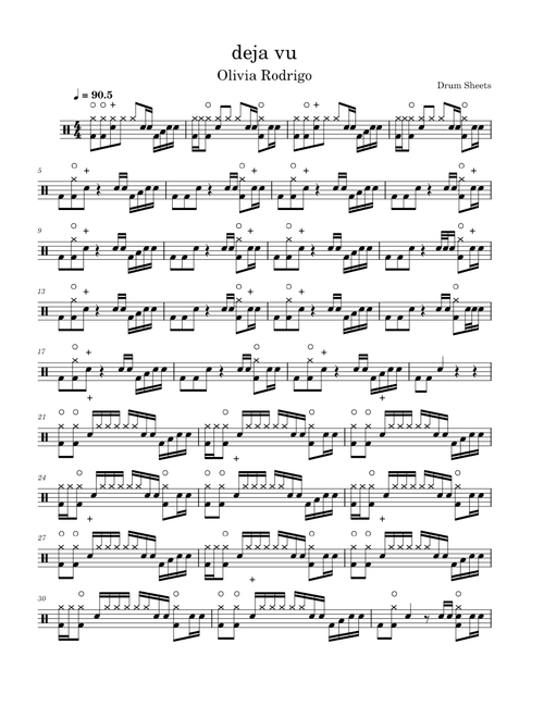 deja vu - Olivia Rodrigo / Drum Sheet Music