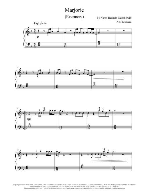 Marjorie (Arr. Musikeo) - Taylor Swift (Easy Piano)