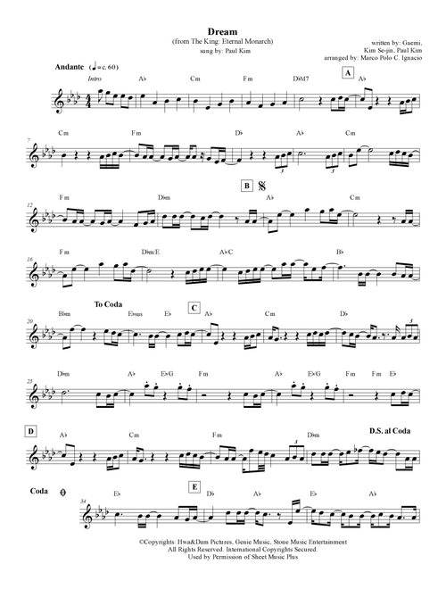 Dream - Paul Kim (Arr. Marco Polo C. Ignacio) (Lead Sheet - Fake Book)