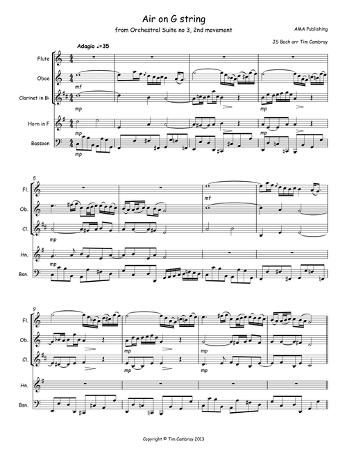 Air on a G String (Arr. Tim Cambray) - JS Bach (Woodwind Ensemble)