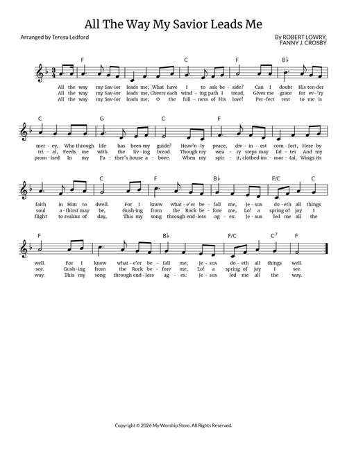 All The Way My Savior Leads Me (Arr. Teresa Ledford) - Robert Lowry (Lead Sheet - Fake Book)