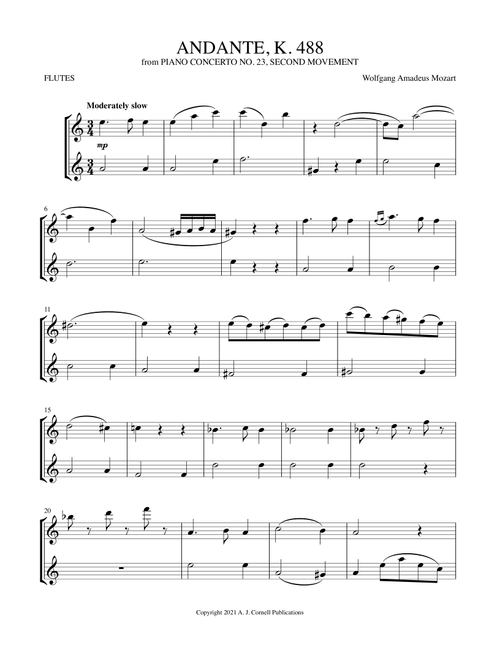 Andante, K. 488 (from Piano Concerto No. 23, Second Movement) (Arr. Mark Phillips) - Wolfgang Amadeus Mozart (Flute Duet)