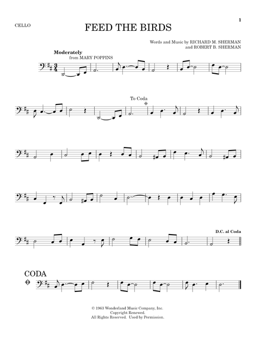 Feed The Birds (Tuppence A Bag) (from Mary Poppins) - Robert B Sherman, Richard M Sherman (Cello Solo)