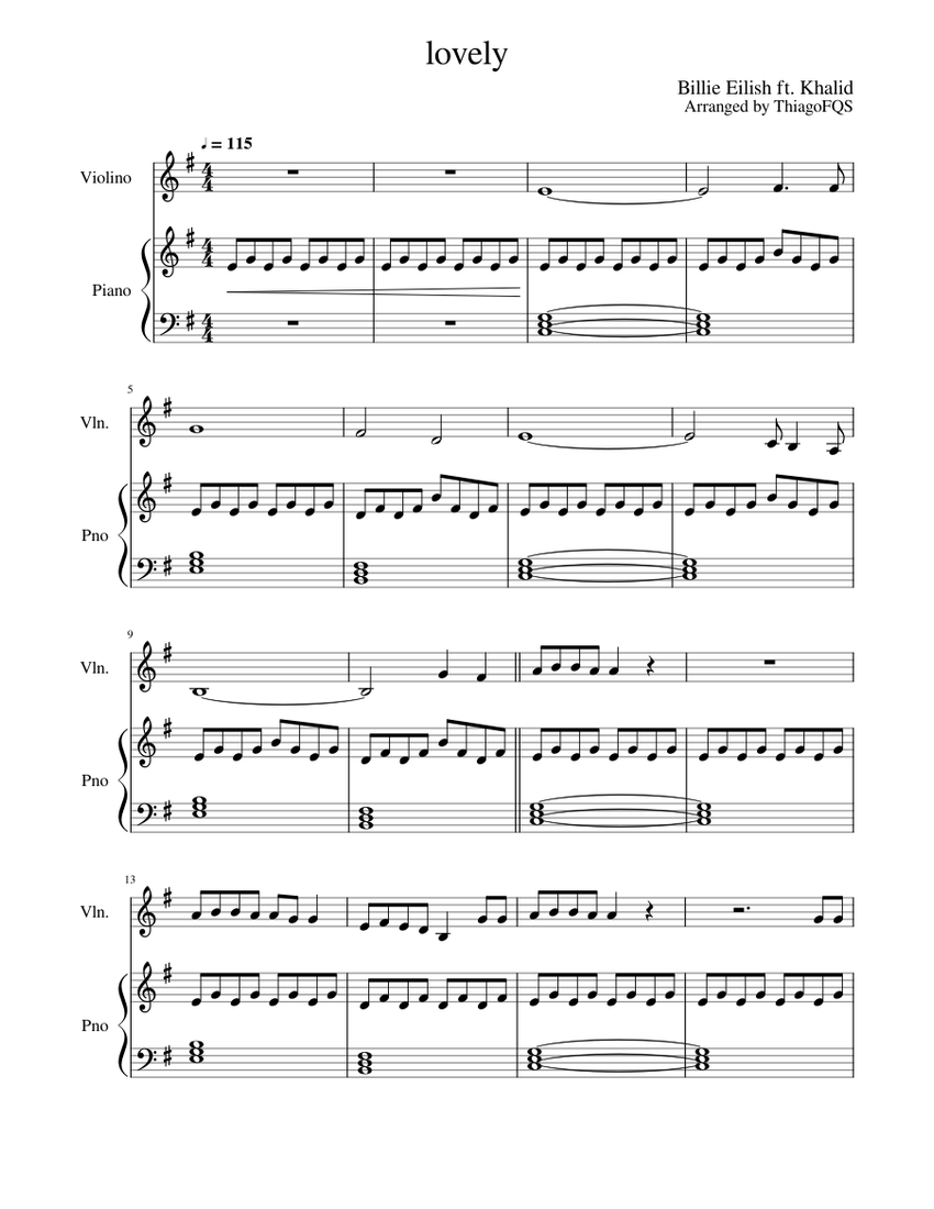 lovely Billie Eilish ft. Khalid Piano and Violin Sheet music for