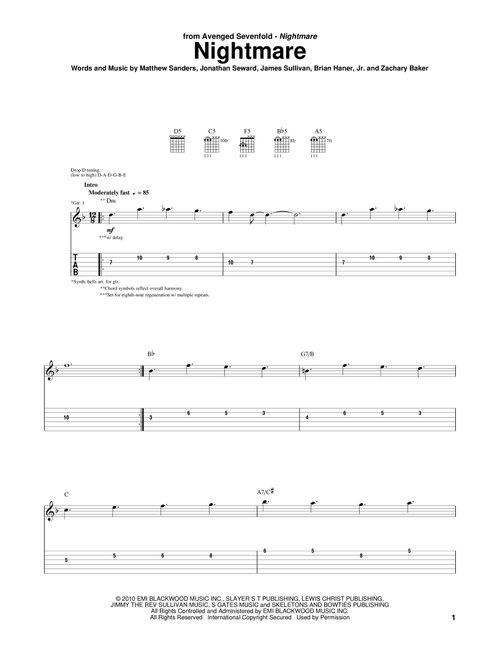 Nightmare - Avenged Sevenfold (Guitar Tab)