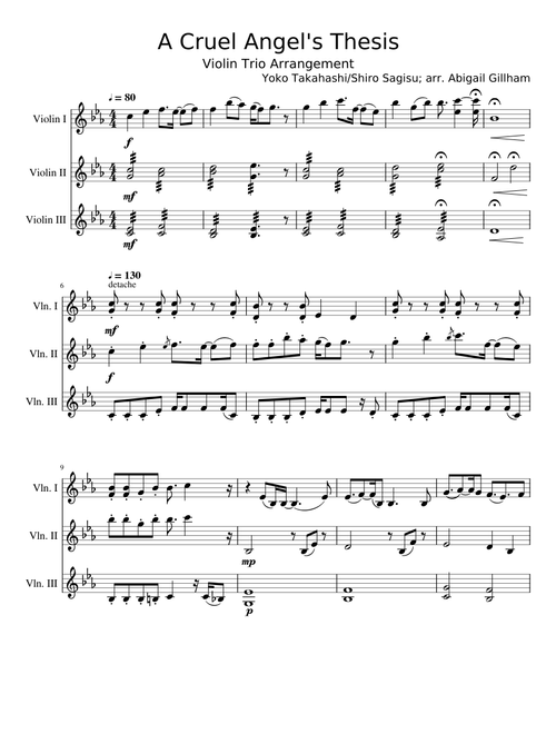 A Cruel Angel's Thesis Violin Trio