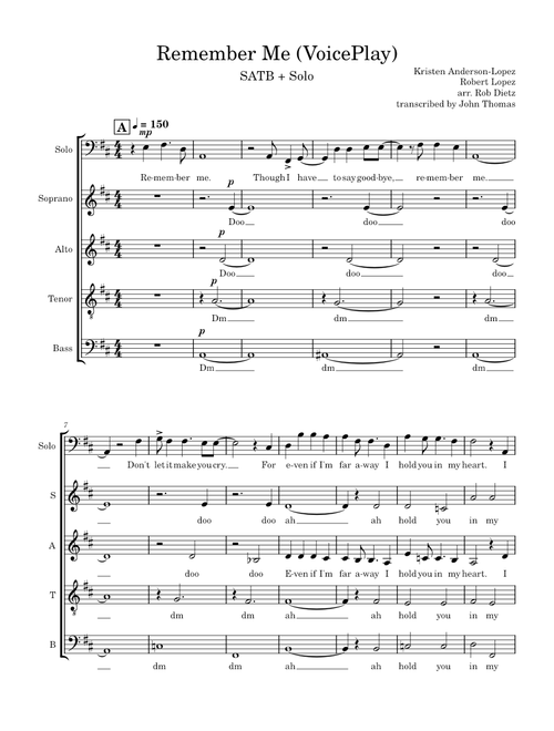 Remember Me (VoicePlay) - SATB + Lead