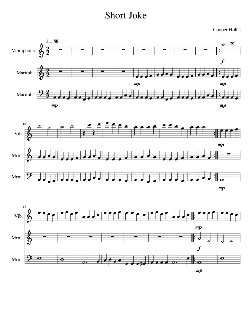 Short Joke Sheet music for Vibraphone, Marimba (Percussion Trio