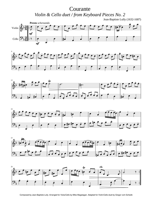Lully Courante for Violin-Cello Duet