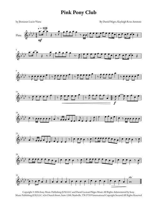 Pink Pony Club (Arr. Jhonatan Lucio Viana) - Chappell Roan (Flute Solo)