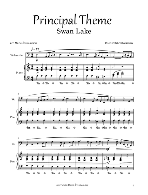 Swan Lake (Arr. Marie-Ève Mainguy) (Cello and Piano)