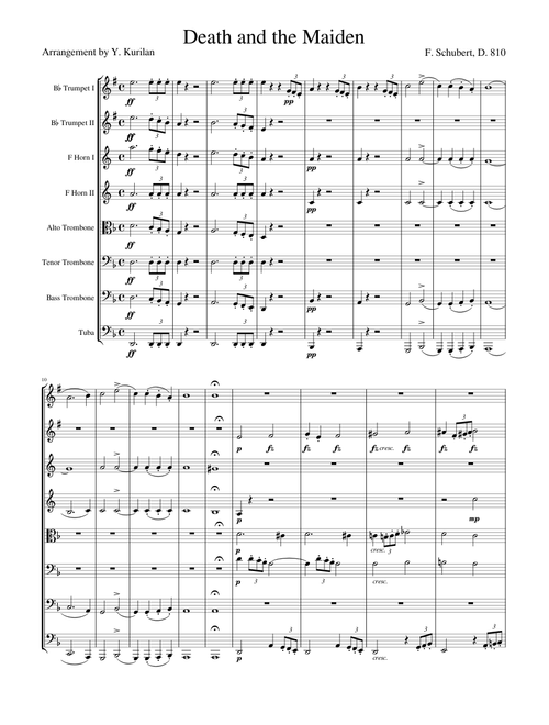 Schubert's Death and the Maiden Arranged for Brass Octet