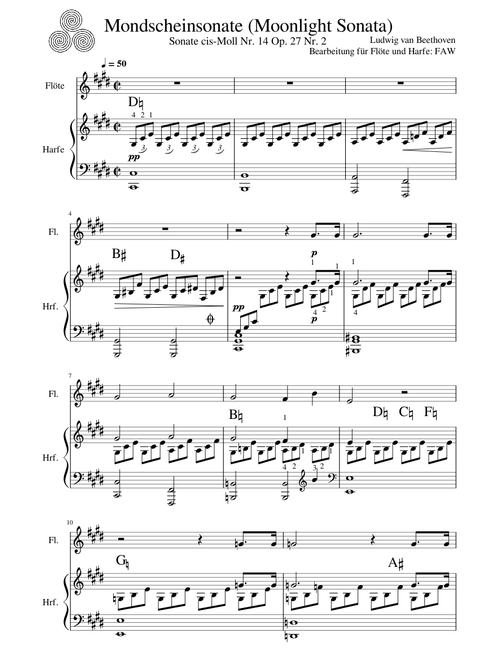 Moonlight sonata - op 27 no 2 – Beethoven (Flute and Harp)