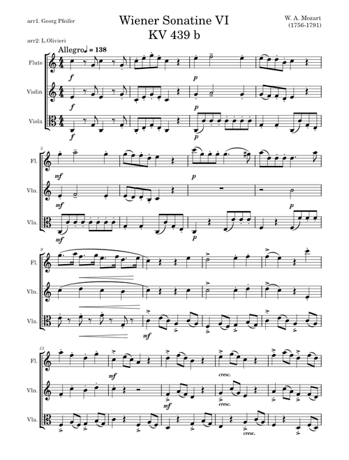 Wiener Sonatine VI  KV 439 b – Wolfgang Amadeus Mozart sheet music arranged by sophiasapprentice
