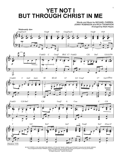 Yet Not I But Through Christ In Me (arr. Mark Hayes) - CityAlight (Piano Solo)
