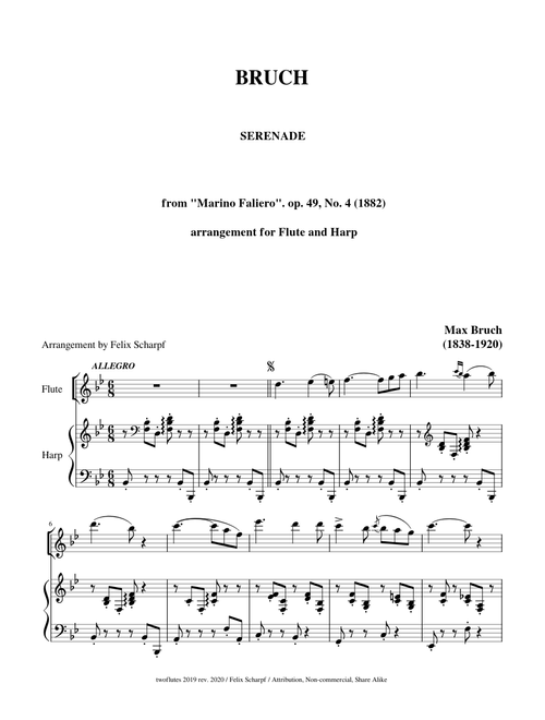 Bruch, Max - Serenade from "Marino Faliero" (Op. 49, No. 4) arr. for Flute and Harp