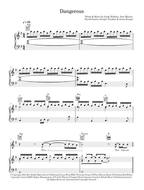Dangerous (featuring Sam Martin) - David Guetta, Sam Martin (Piano-Vocal-Guitar (Piano Accompaniment))