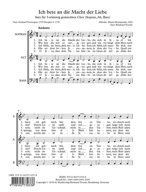 Ich bete an die Macht der Liebe - Reinhard Noeske (Choral, SAB)